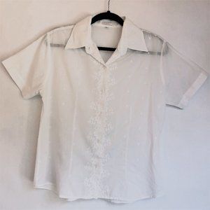 Lipstick Linen Button Down Top With Embroidery